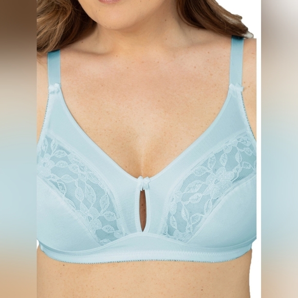 Lunaire Tricot and Lace Keyhole Wireless Bra 40D | style 1629 | Blue - Picture 2 of 8
